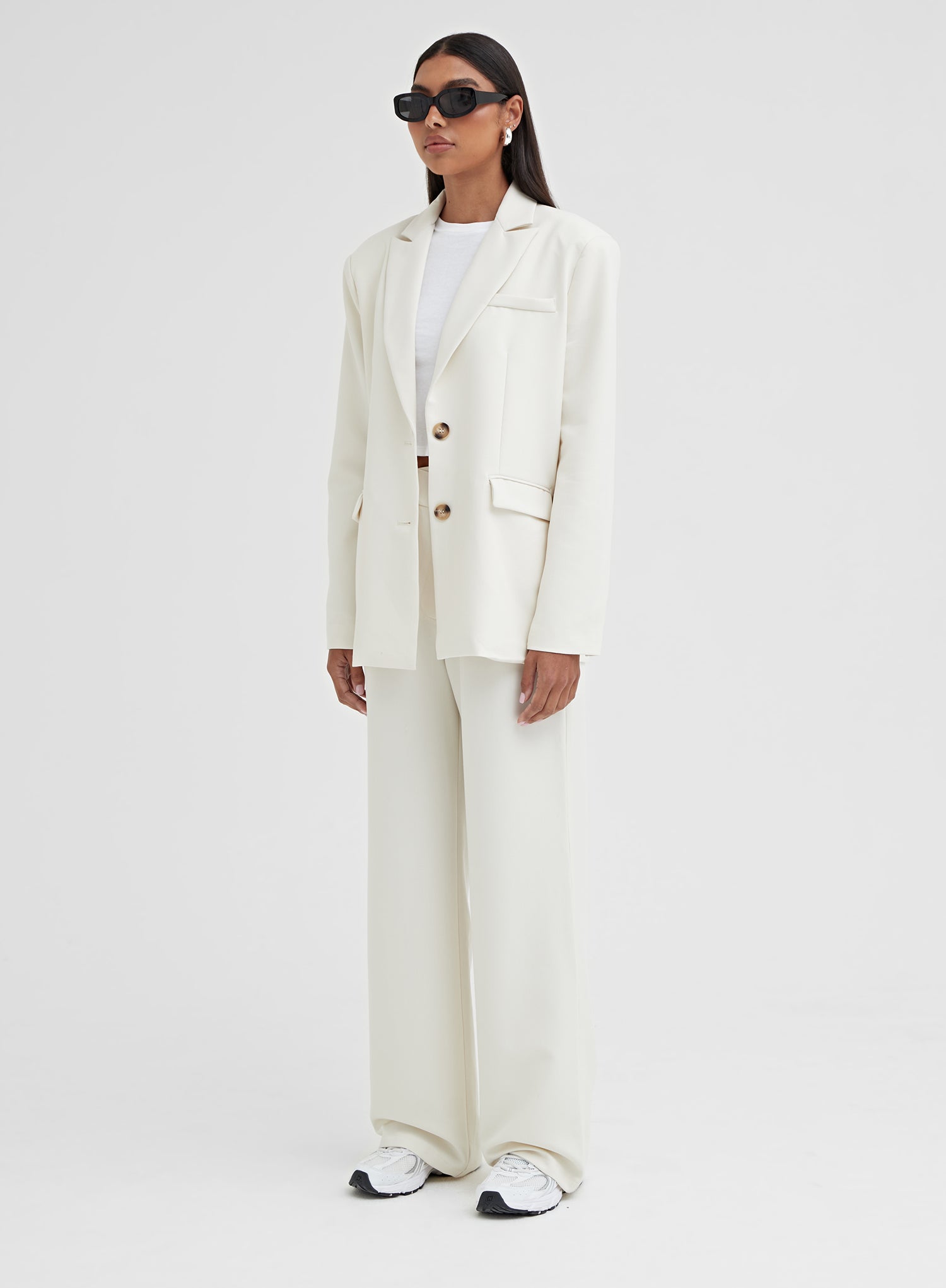 Cream Oversized Single Breasted Blazer